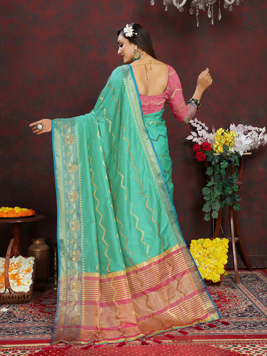 Lorenvalley Fashion Seagreen Soft Katan Silk Woven Design Zari Weaving Pallu Saree - Distacart