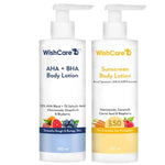 Thumbnail for Wishcare Detan Combo Sunscreen SPF 50 Broad Spectrum & 10% AHA + 1% BHA Body Lotion - Distacart