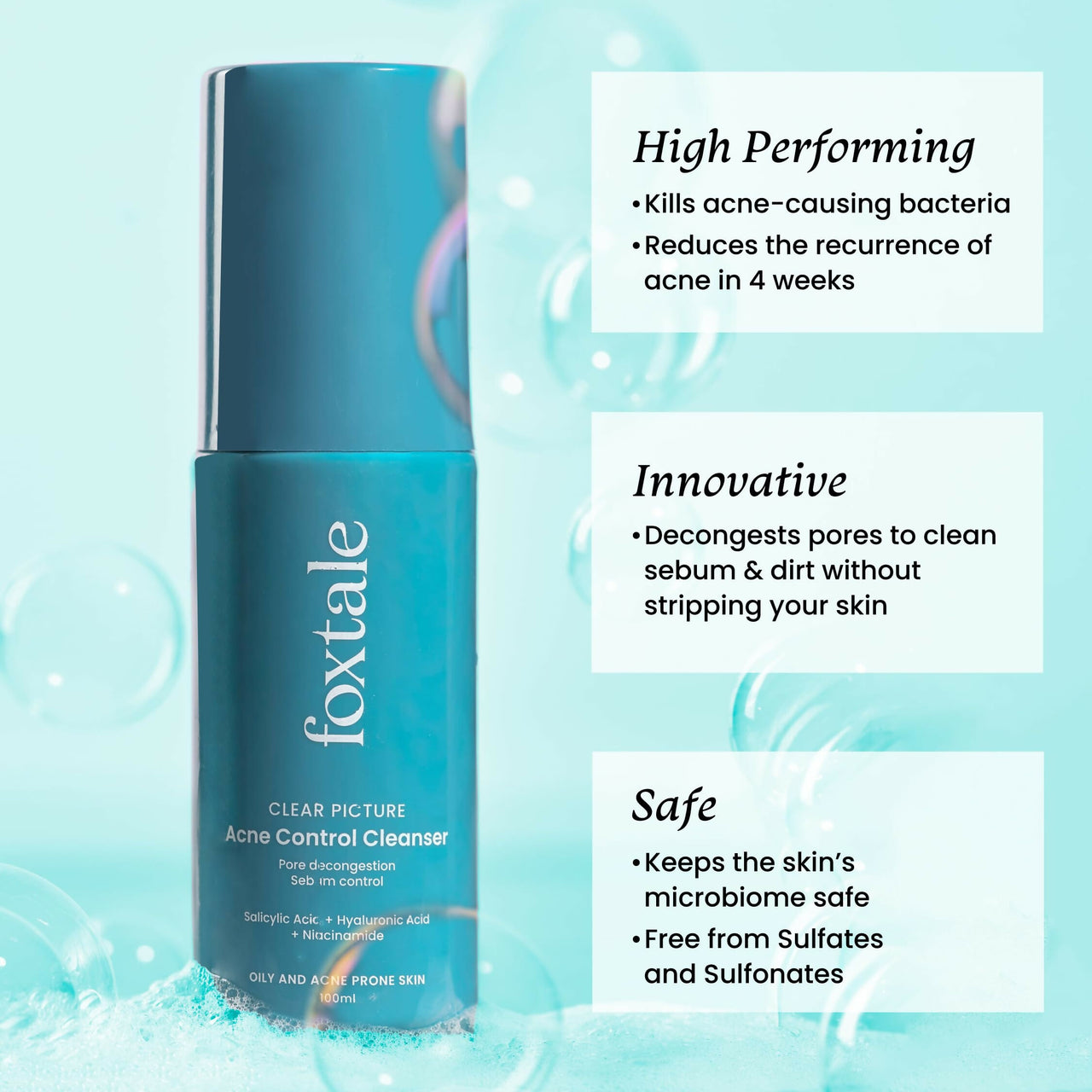 Foxtale 2% Salicylic Acid Acne Control Cleanser For Oily And Acne Prone Skin - Reduces Pimples and Breakouts