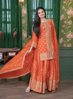 Thumbnail for Lehenga Mart Designer Chinon Sharara Suit With Sequence Embroidered Work - Orange - Distacart