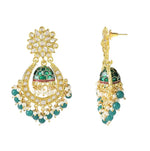 Thumbnail for Jewel City Green and Gold-Plated Kundan Chandbali Earrings – Traditional Indian Jhumka Earrings with Pearls