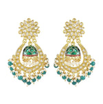Thumbnail for Jewel City Green and Gold-Plated Kundan Chandbali Earrings – Traditional Indian Jhumka Earrings with Pearls