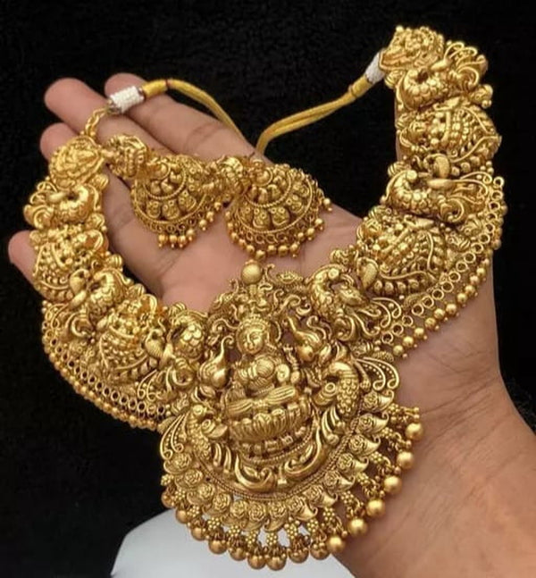 Jewel City Exquisite Gold-Plated Lakshmi Temple Jewelry Set: Necklace and Earrings