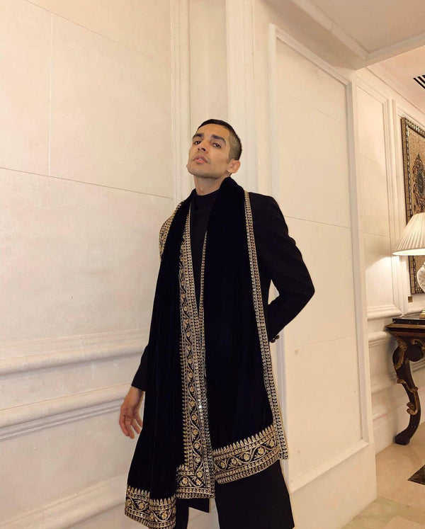 trueBrowns Black Velvet Embroidered Lace Shawl - Distacart