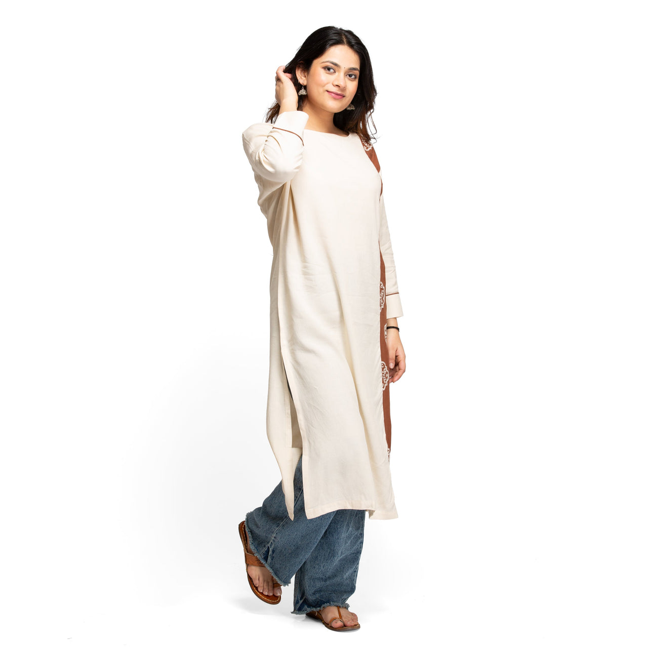 NOZ2TOZ Women's kurti with embroidery - Brown