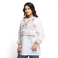 Thumbnail for NOZ2TOZ Embroidered full sleeve tunic for women - White