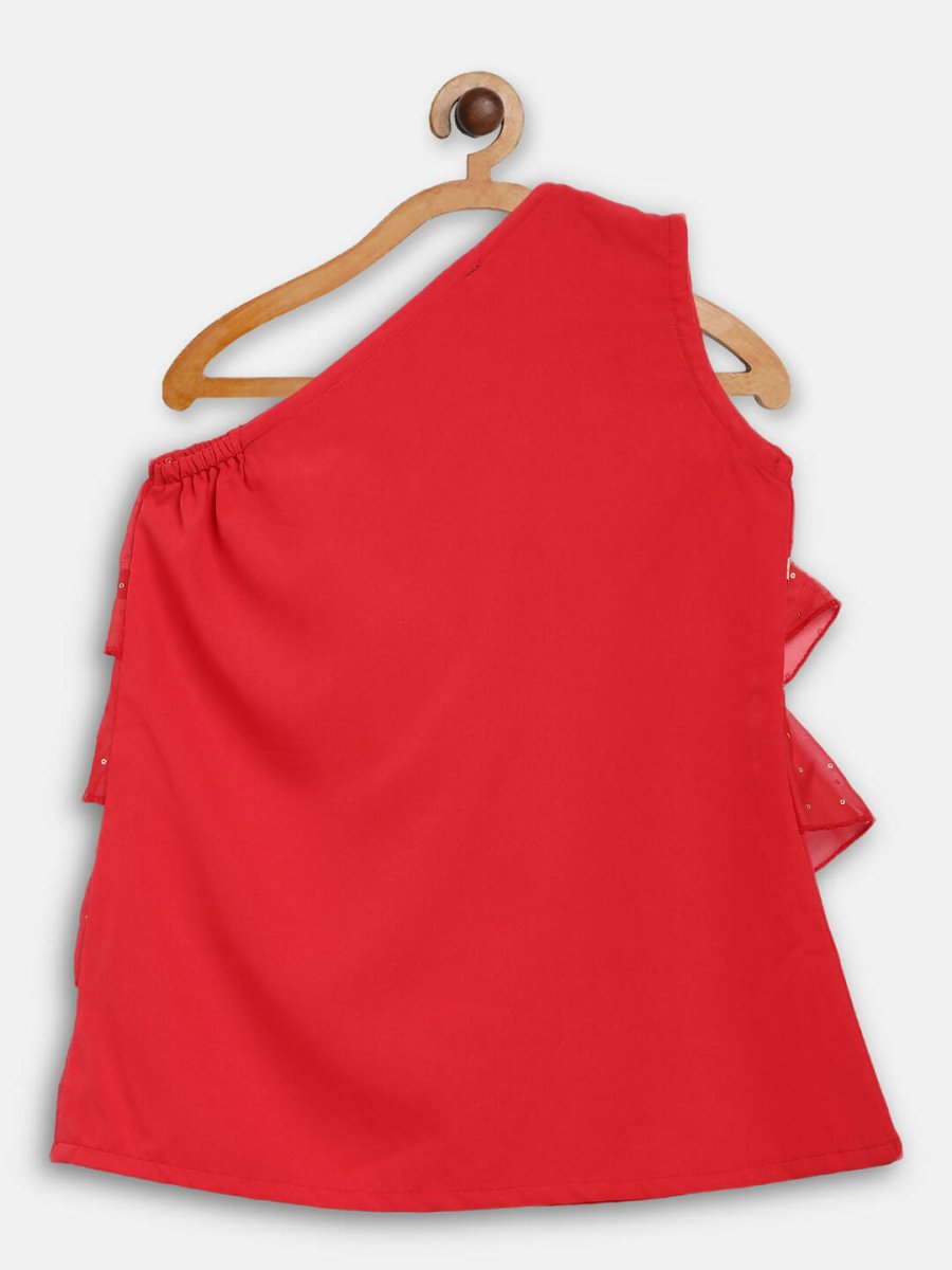 Ahalyaa Red Georgette Ruffel Kids Top With Bottom For Girls - Distacart