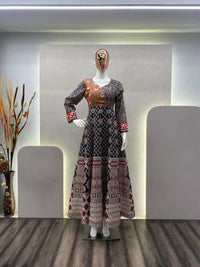 Thumbnail for Preksha Creation Exclusive For Navratri Wear Rayon Printed With Mirror Work Gown - Black