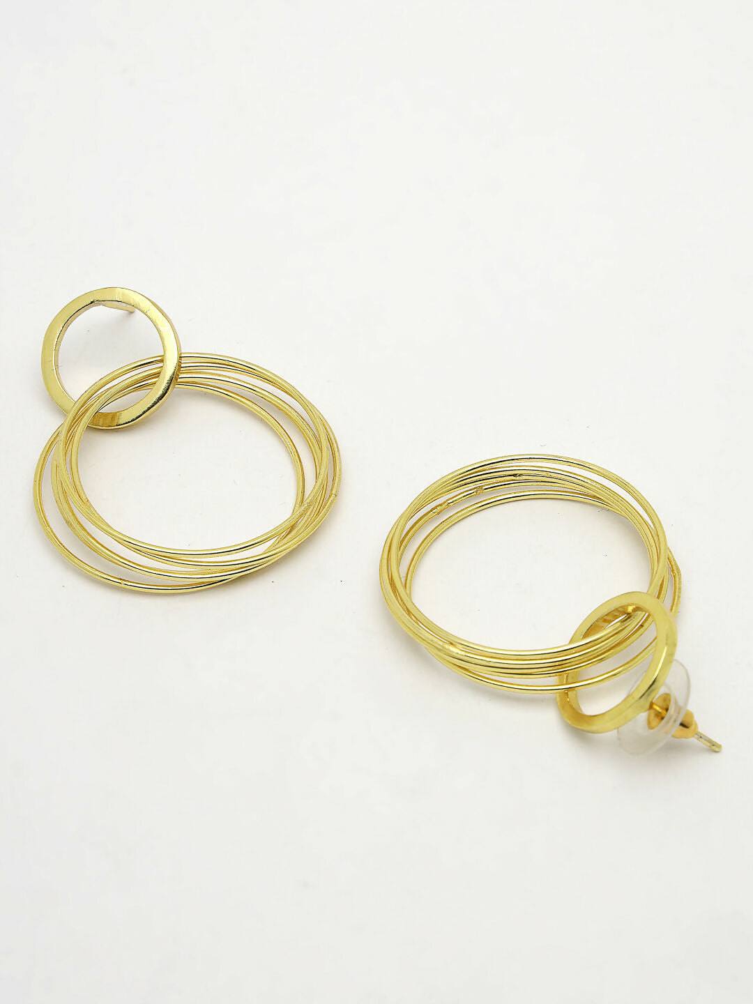NVR Women Golden Linked Round Circle Attached Drop Earrings - Distacart