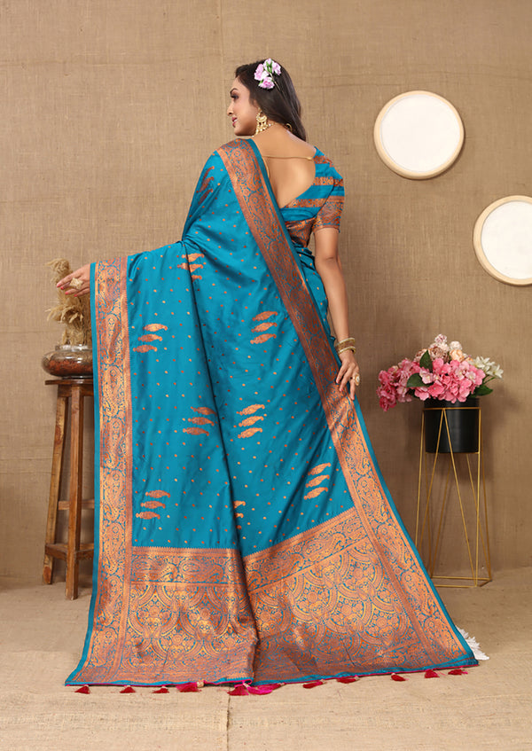 Lorenvalley Fashion Skyblue Soft Silk Copper Zari weaving Design Saree - Distacart