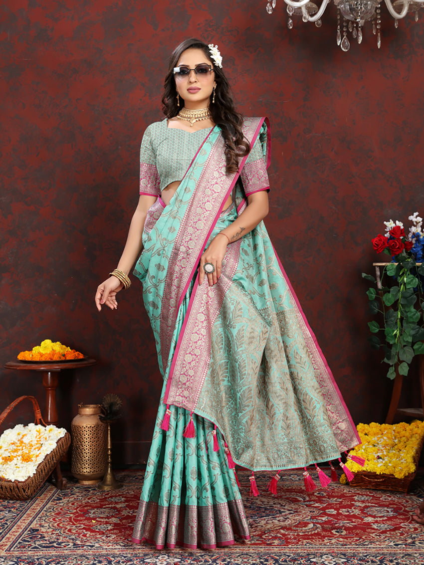 Lorenvalley Fashion Skyblue Soft Katan Silk Woven Design Rich Zari Weaving Pallu Saree - Distacart