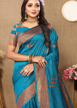 Thumbnail for Lorenvalley Fashion Skyblue Soft Silk Copper Zari weaving Design Saree - Distacart
