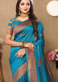 Thumbnail for Lorenvalley Fashion Skyblue Soft Silk Copper Zari weaving Design Saree