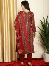 Thumbnail for Aastha Fashion Women's Maroon Pashmina Floral Digital Printed Kurta with Trouser & Dupatta - Distacart