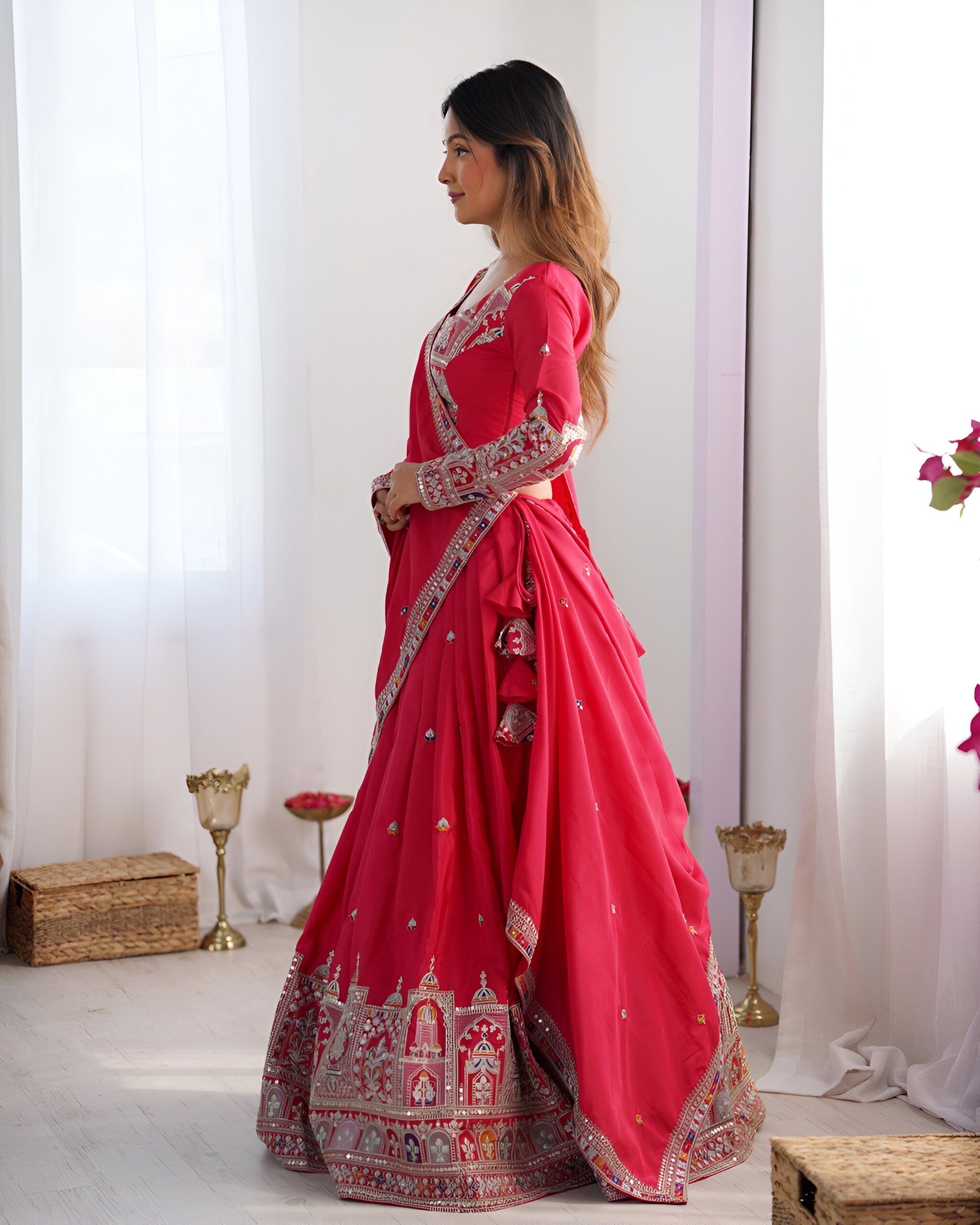 Lehenga Mart Designer Bollywood Style Wedding Wear Lehenga Choli - Red - Distacart