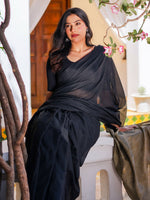 Thumbnail for Zibaa Black & Gold Mul Cotton Saree