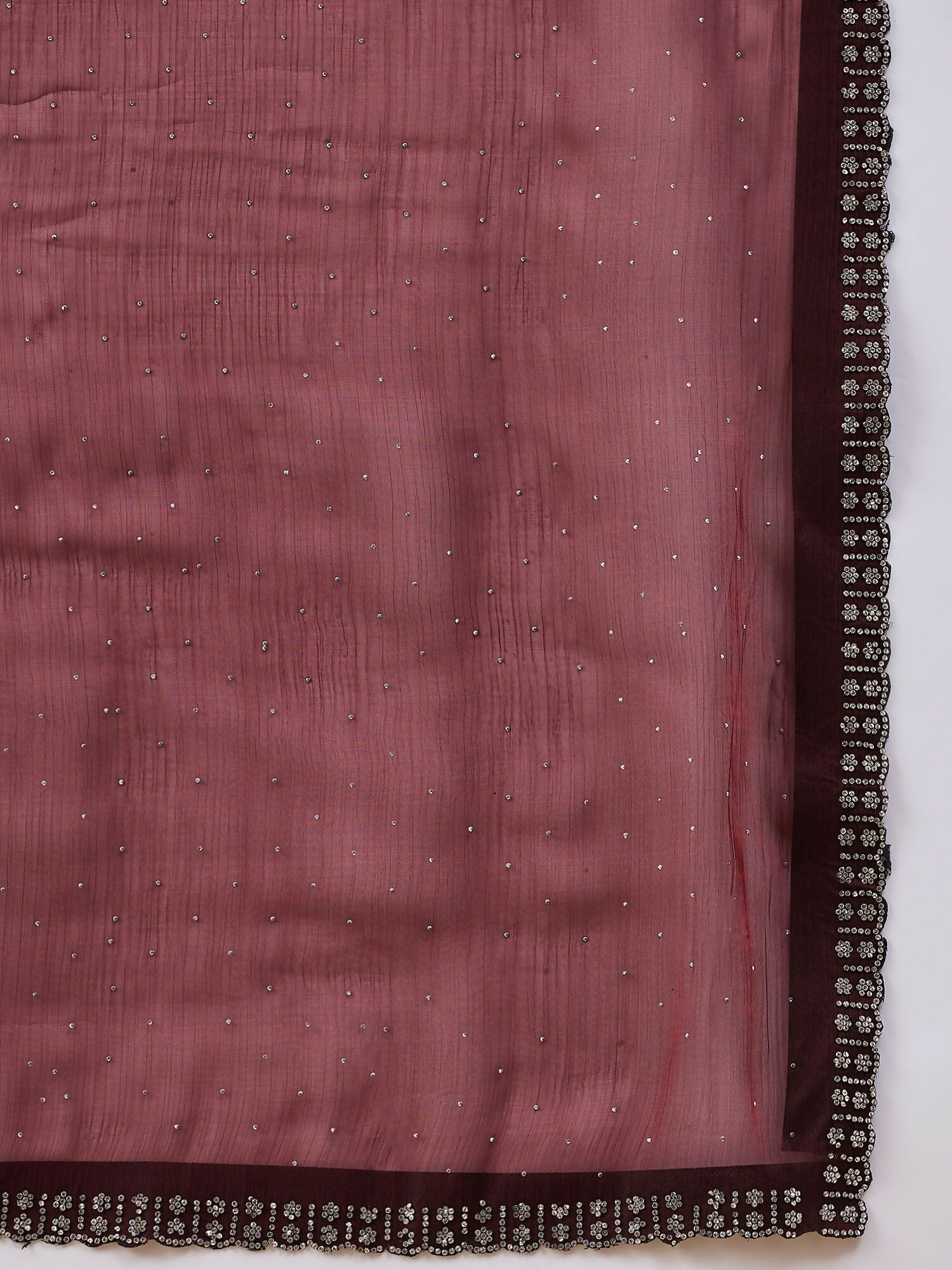 Brown Organza Swaroski Diamond Work Saree with Unstitched Blouse - Radha - Distacart