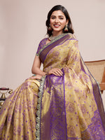 Thumbnail for Vedant Vastram Soft Litchi Silk Kanjeevaram Silk Saree - Cream - Distacart