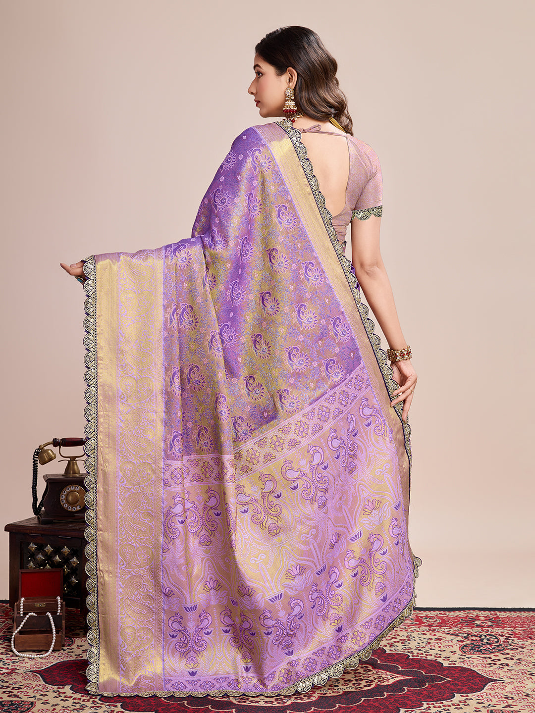 Vedant Vastram Soft Litchi Silk Kanjeevaram Silk Saree - Lavender - Distacart