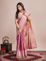 Thumbnail for Vedant Vastram Soft Litchi Silk Kanjeevaram Silk Saree - Pink - Distacart