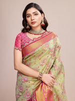 Thumbnail for Vedant Vastram Soft Litchi Silk Kanjeevaram Silk Saree - Pista - Distacart