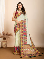 Thumbnail for Vedant Vastram Maslin Cotton Digital Printed & Embroidered Work Saree - Beige - Distacart
