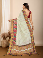 Thumbnail for Vedant Vastram Maslin Cotton Digital Printed & Embroidered Work Saree - Beige - Distacart