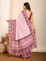 Thumbnail for Vedant Vastram Maslin Cotton Digital Printed & Embroidered Work Saree - Pink - Distacart