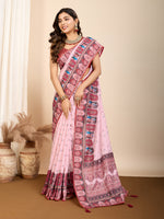 Thumbnail for Vedant Vastram Maslin Cotton Digital Printed & Embroidered Work Saree - Pink - Distacart