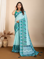 Thumbnail for Vedant Vastram Maslin Cotton Digital Printed & Embroidered Work Saree - Turquoise - Distacart