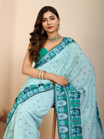 Thumbnail for Vedant Vastram Maslin Cotton Digital Printed & Embroidered Work Saree - Turquoise - Distacart
