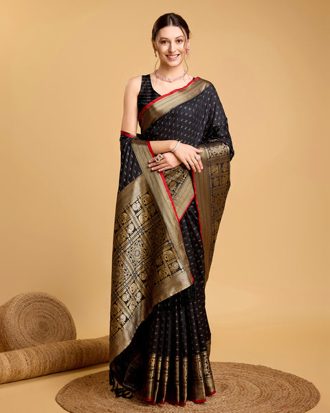 Vedant Vastram Soft Litchi Silk Banarasi Silk Saree - Black - Distacart