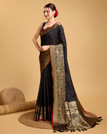 Thumbnail for Vedant Vastram Soft Litchi Silk Banarasi Silk Saree - Black - Distacart