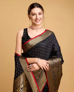 Thumbnail for Vedant Vastram Soft Litchi Silk Banarasi Silk Saree - Black - Distacart