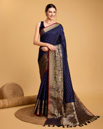 Thumbnail for Vedant Vastram Soft Litchi Silk Banarasi Silk Saree - Navy - Distacart