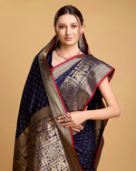 Thumbnail for Vedant Vastram Soft Litchi Silk Banarasi Silk Saree - Navy - Distacart