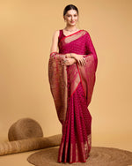 Thumbnail for Vedant Vastram Soft Litchi Silk Banarasi Silk Saree - Rani - Distacart