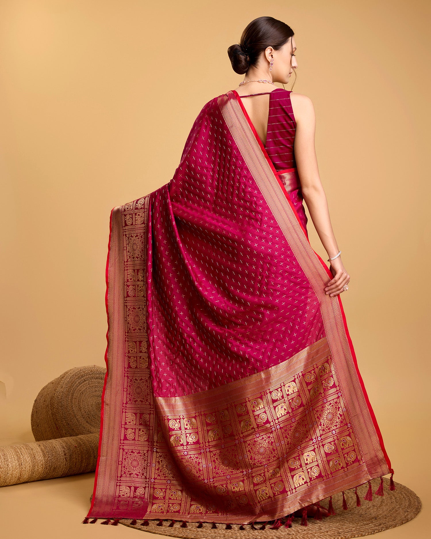 Vedant Vastram Soft Litchi Silk Banarasi Silk Saree - Rani - Distacart