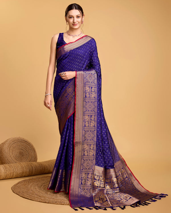 Vedant Vastram Soft Litchi Silk Banarasi Silk Saree - Violate - Distacart