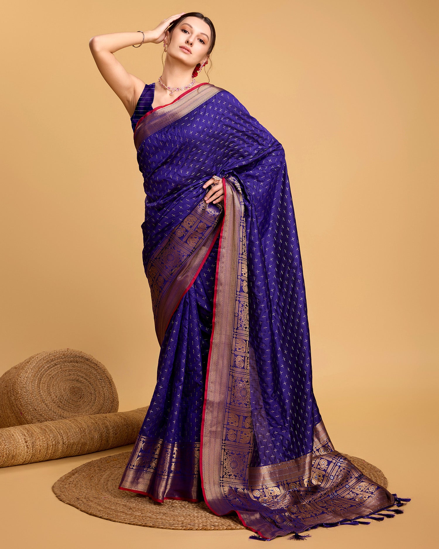 Vedant Vastram Soft Litchi Silk Banarasi Silk Saree - Violate - Distacart
