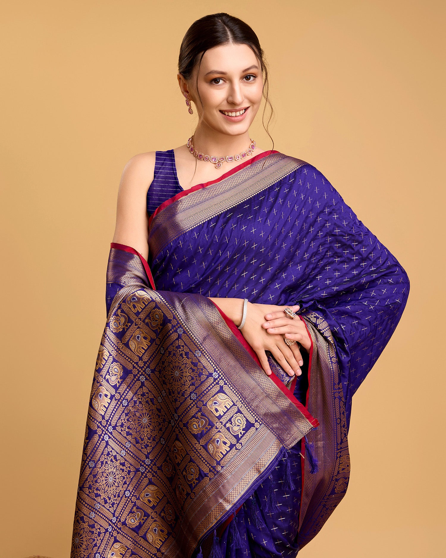Vedant Vastram Soft Litchi Silk Banarasi Silk Saree - Violate - Distacart