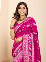 Thumbnail for Vedant Vastram Maslin Dola Silk Kanjeevaram Silk Saree - Magenta - Distacart