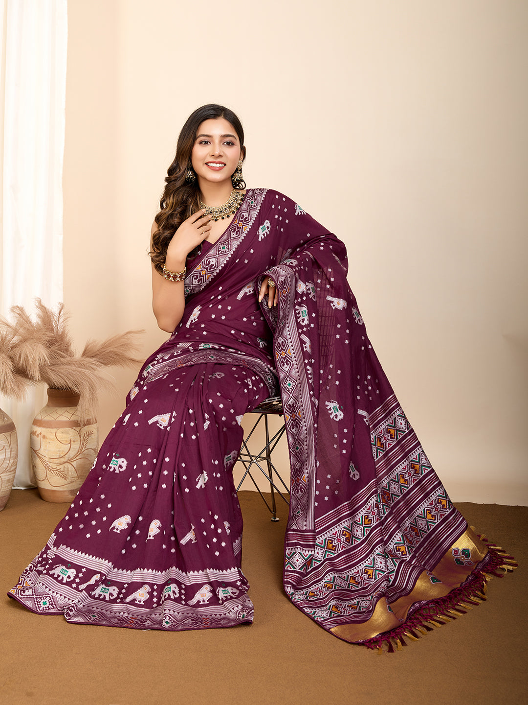 Vedant Vastram Maslin Dola Silk Kanjeevaram Silk Saree - Wine - Distacart