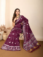 Thumbnail for Vedant Vastram Maslin Dola Silk Kanjeevaram Silk Saree - Wine - Distacart