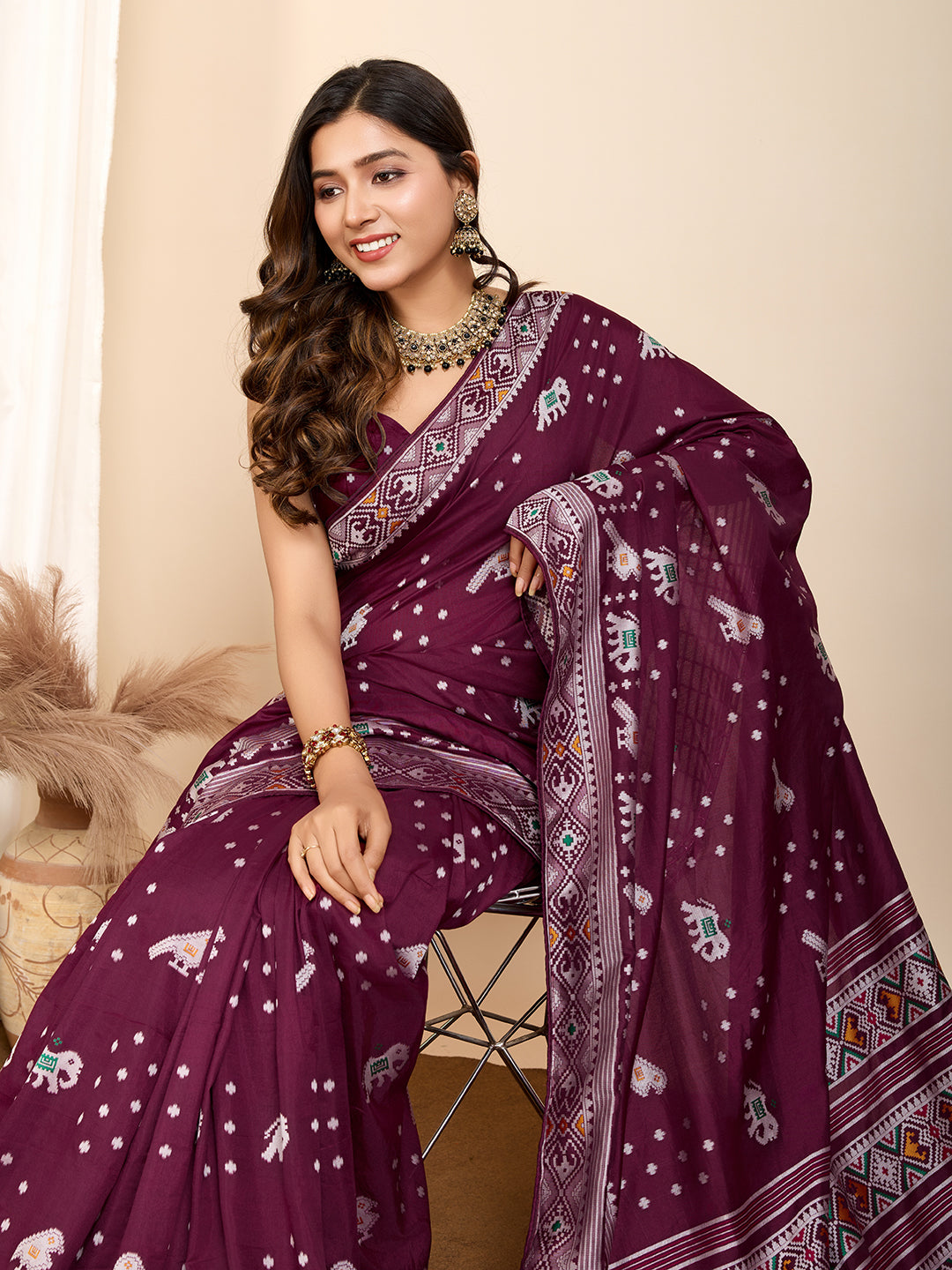 Vedant Vastram Maslin Dola Silk Kanjeevaram Silk Saree - Wine - Distacart