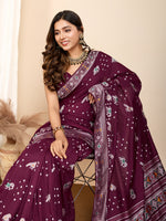 Thumbnail for Vedant Vastram Maslin Dola Silk Kanjeevaram Silk Saree - Wine - Distacart