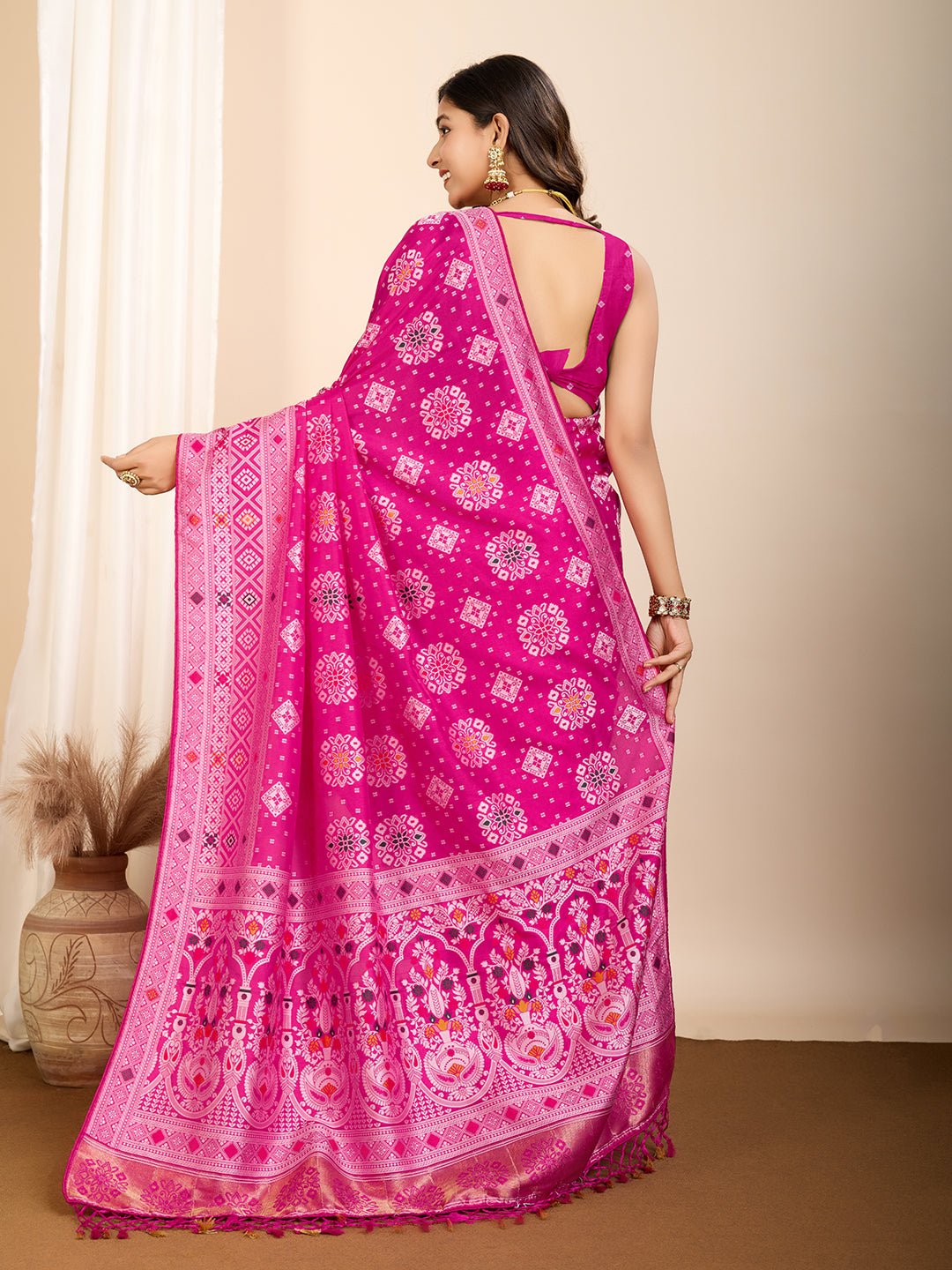 Vedant Vastram Maslin Dola Silk Kanjeevaram Silk Saree - Magenta - Distacart
