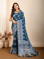 Thumbnail for Vedant Vastram Maslin Dola Silk Kanjeevaram Silk Saree - Navy - Distacart