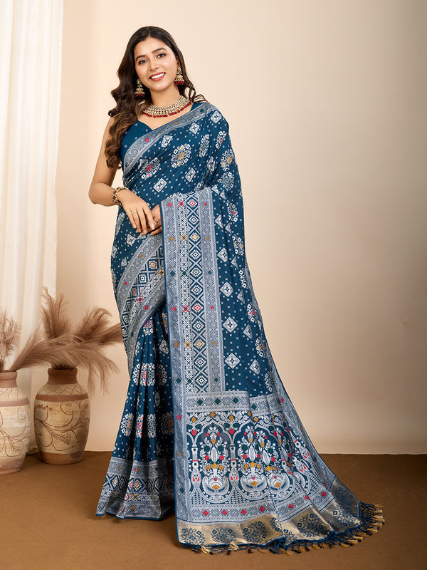 Vedant Vastram Maslin Dola Silk Kanjeevaram Silk Saree - Navy - Distacart