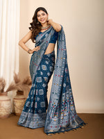 Thumbnail for Vedant Vastram Maslin Dola Silk Kanjeevaram Silk Saree - Navy - Distacart